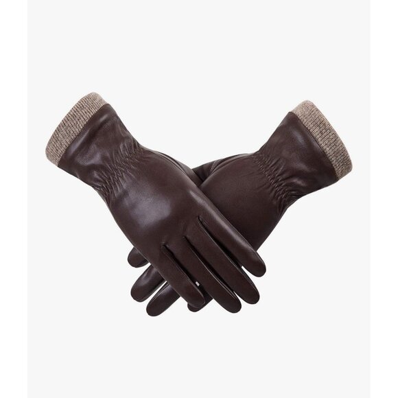 NEW REDESS Winter Leather Gloves Dark Brown Wool Fleece Lined Touchscreen 8 XL - Picture 1 of 7